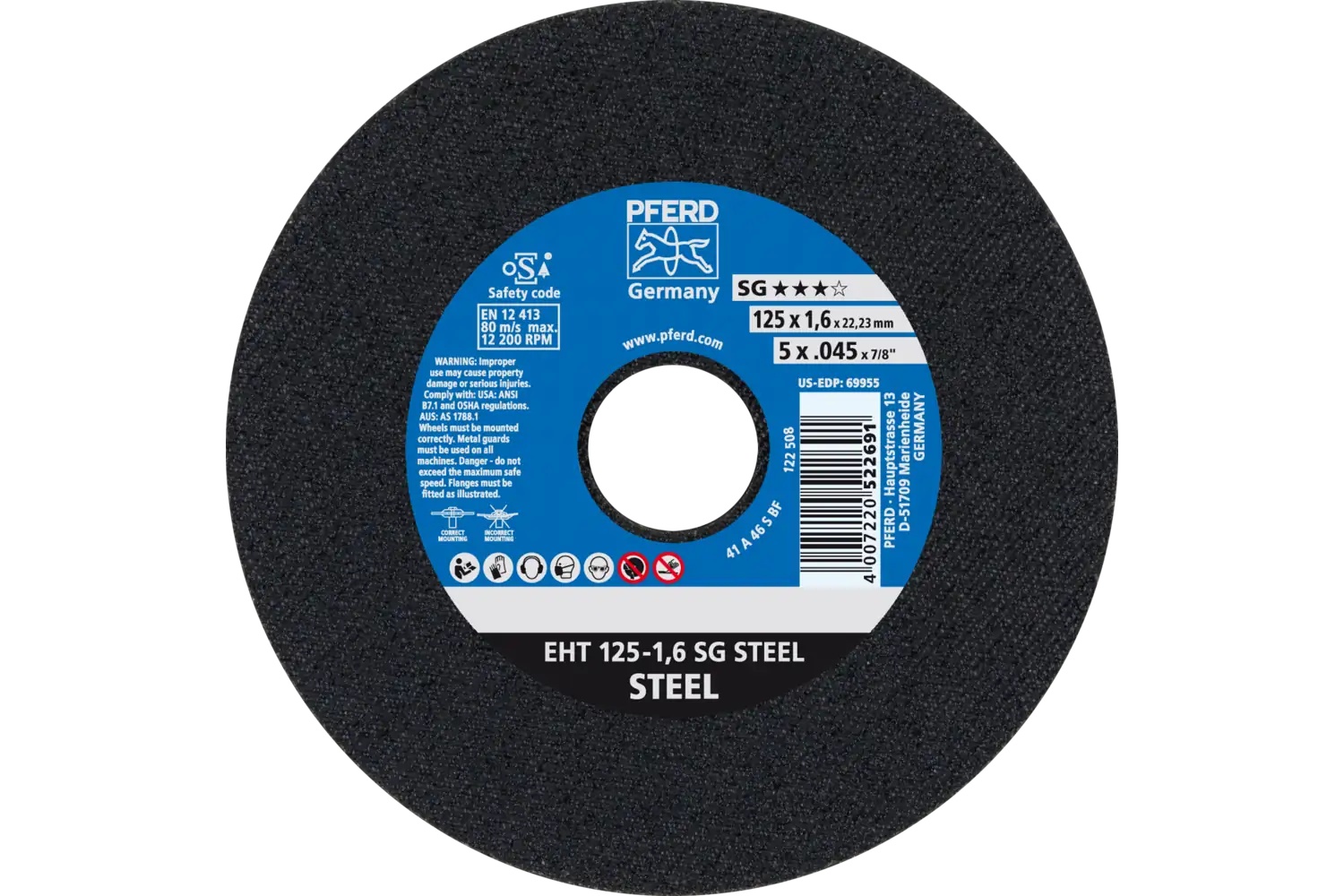 Picture of Pferd Cut-Off Wheel, 5" X .045 X 7/8, Sg Steel, T1, Aluminum Oxide